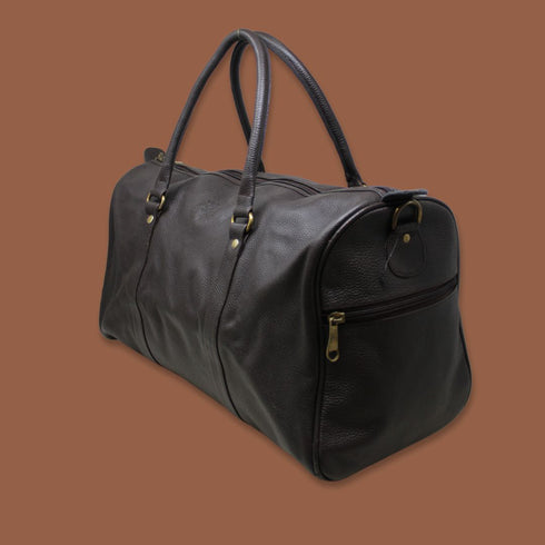 Shivansh Black Genuine Leather Duffle Weekender Bag-Gs